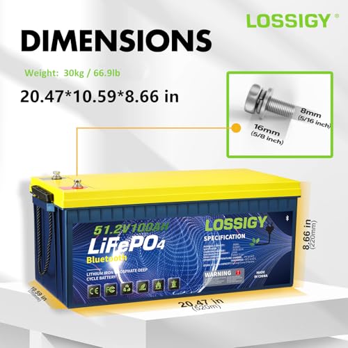 Image of LOSSIGY 48V Lithium Golf Cart Battery Conversion Kit, Prefect for Solar System RV, Built in 200A Bluetooth BMS, Peak Current 1000A(3-5s)
