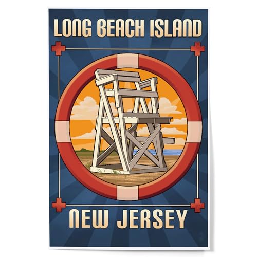Lantern Press 12x18 Inch Art Print, Home Decor, Long Beach Island, New Jersey, Lifeguard Chair