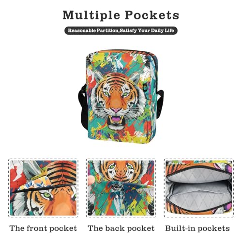 Crossbody Bag Face Tiger Animal Messenger Bag for Women Men Purse Shoulder Bag Satchel Bag with Adjustable Strap 214C16052