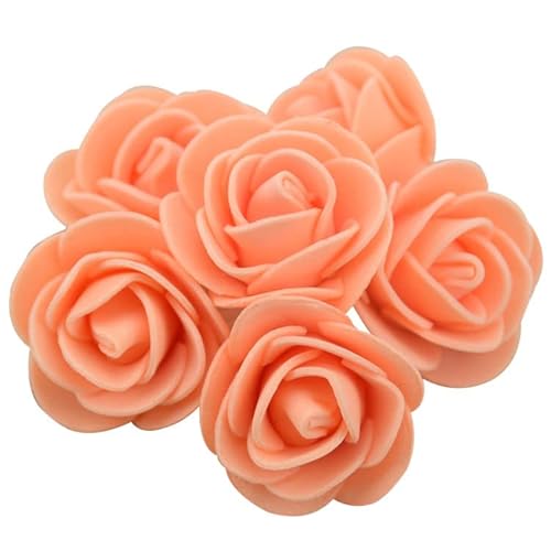 Wisafory Künstliche Rosenköpfe Mini Schaumrosen Künstliche Schaumstoff Rosen Köpfe Foamrosen Dekoblumen Rosenstrauß für Hochzeit Brautstrauß Party Home Deko DIY Valentine's Day Orange 100PCS