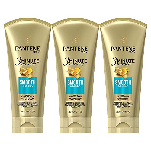 Pantene, Conditioner, Pro-V Smooth and Sleek Hair Frizz Control, 3 Minute Miracle, 6 fl oz, Triple Pack