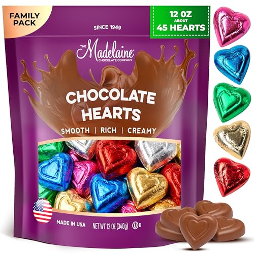 Madelaine Milk Chocolate Mini Hearts, Individually Wrapped Rainbow Foil - Easter Candy Bulk for Kids Classroom, Gifts & Treat Bags, 12 oz