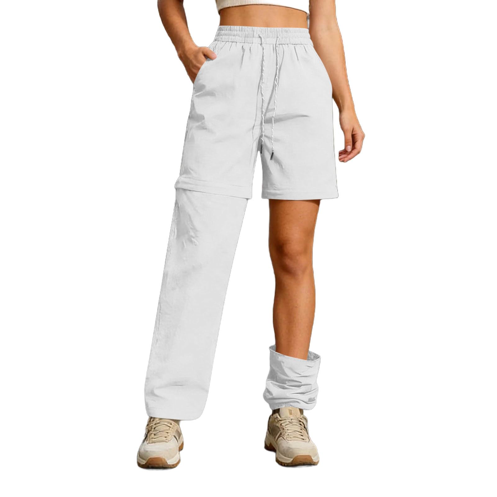 Générique Pantalon de Randonnée Convertible Femme, Jambes Amovibles, Léger, Séchage Rapide, Pantalon Cargo Extérieur, Short Réversible, Poches pour Marche et Activités Outdoor, Pantalon Cargo Femme
