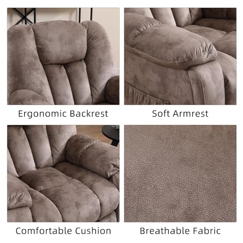 EBELLO 3 Pieces Recliner Sofa Furniture Set, Manual Recliner Chair with Massage and Heat, Loveseat and 3 Seat Reclining Couch Set for Living Room, Light Brown - Thumbnail 3