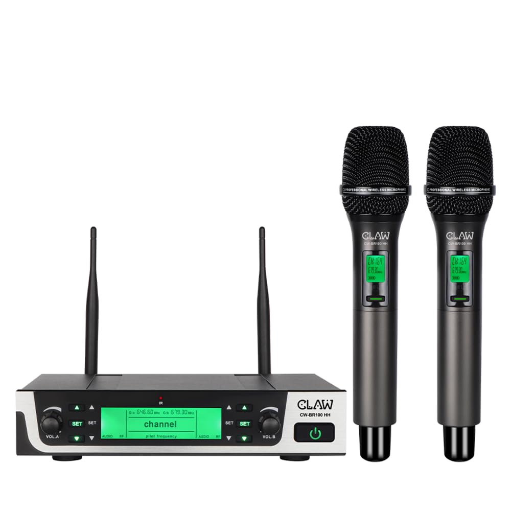 CLAW CW-BR100HH Dual Channel UHF Wireless Microphone System with 2 Handheld Mics, One-Tap Mute, Auto IR Frequency Scan & Lock, LCD Display, 100m Range, XLR & 6.35mm Output for Stage, DJ & Karaoke-image-26