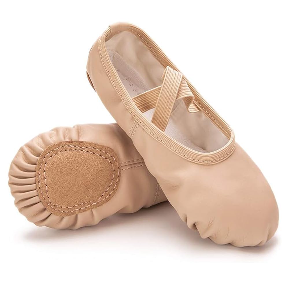 Ballet Shoes Dance Practice Slippers No-Tie Sole Yoga Gymnastics Shoes PU Flat Shoes (Skin Color, Small)