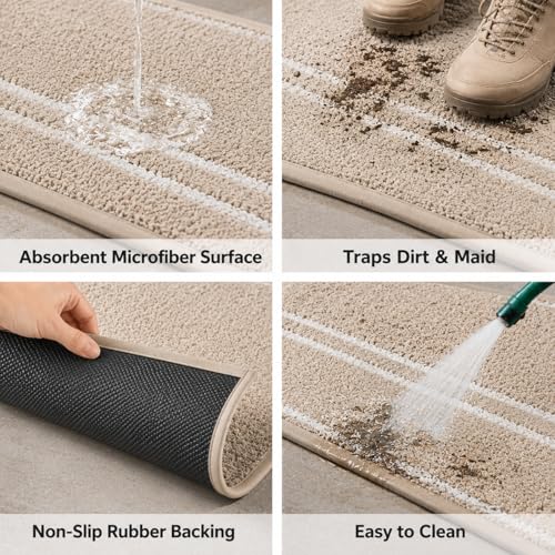 Image of DecorTwist Mosaic Super Soft Microfibre Bath Mat | 2000 GSM Anti-Skid, Quick Dry & Water Absorbent | Non-Slip Mat for Bathroom, Bedroom & Kitchen Floor | 60x40 cm | Style 1 Beige| Pack of 1