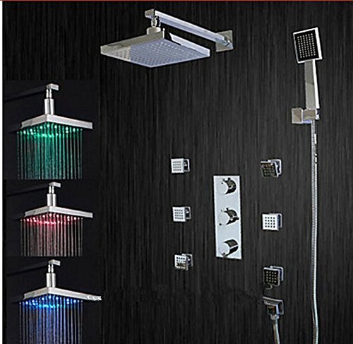 Mitigeur douche mural chrome avec grand pommeau LED 30 cm Gowe