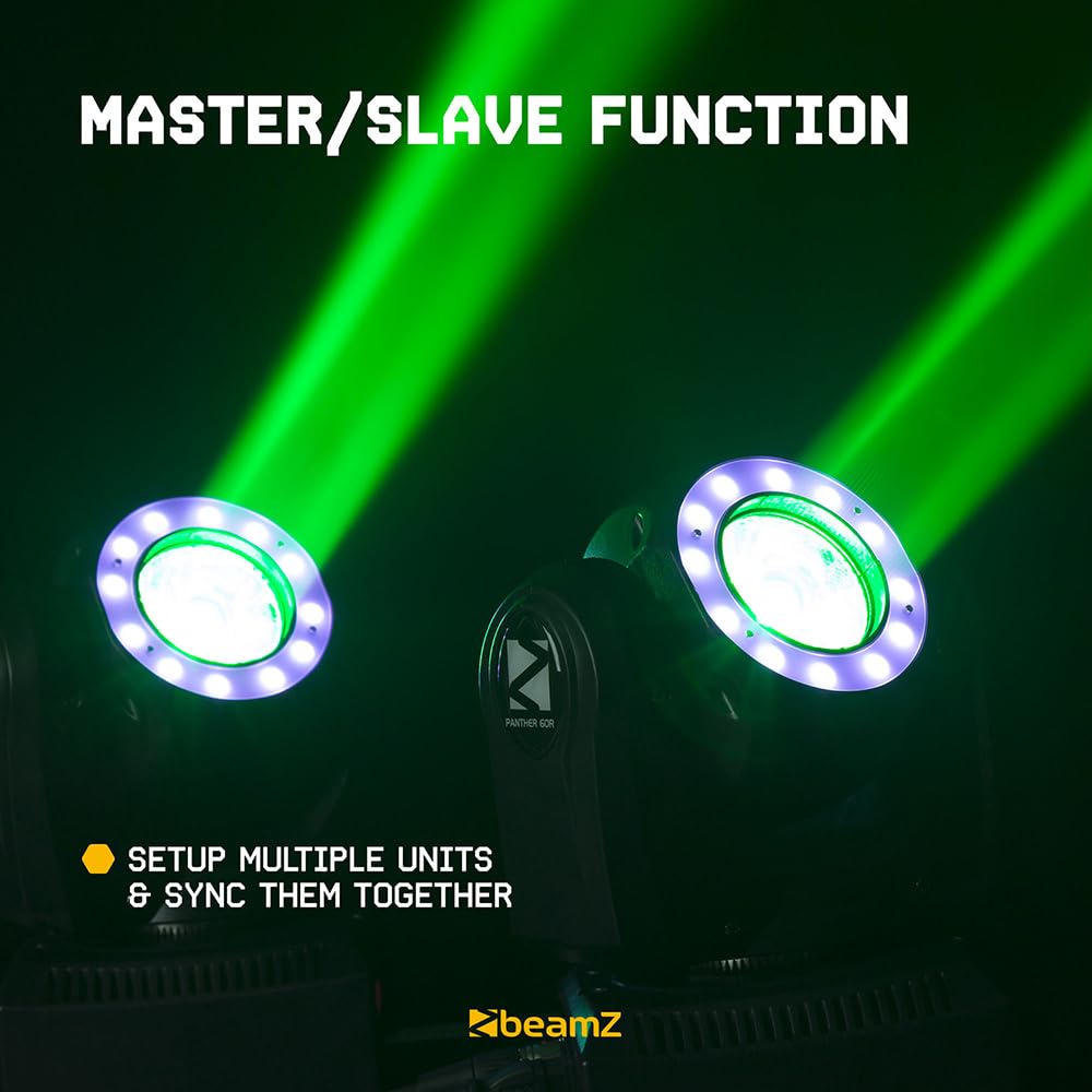 BeamZ Panther 60R Cabeza móvil RGBW con anillo LED RGB, 60 vatios, iluminación de escenario, DMX, sistema de iluminación al ritmo de la música, sistema de iluminación para DJ - Color negro
