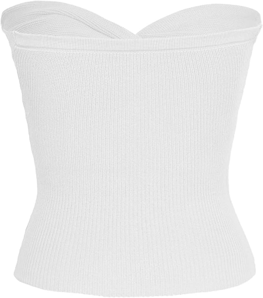 Womens Strapless Crop Top Sexy Sweetheart Neck Ribbed Knit Twisted Knot Front Sleeveless Y2K CamisoleTanks Top - Image 6