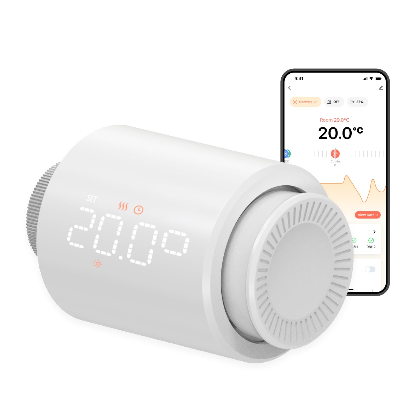 Termostato intelligente per termosifone Wi-Fi: valvola programmabile per radiatore con telecomando Tuya, sensore di temperatura e controllo app per un controllo ottimale del riscaldamento,