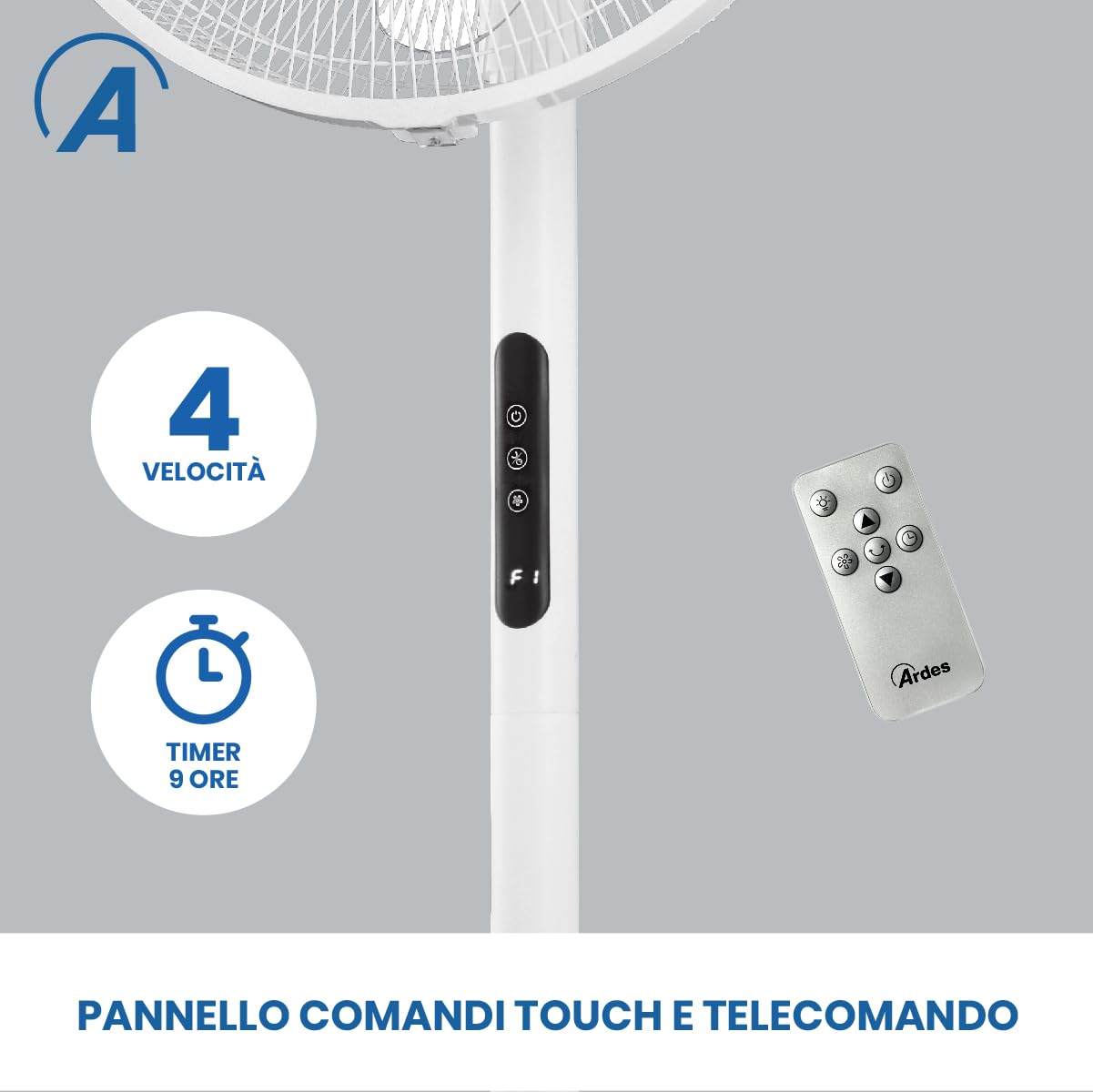 Ardes HURACAN Ventilatore Multifunzionale 60W 45 cm 3 in 1 da Pavimento e Tavolo con Oscillazione Automatica, Inclinazione Regolabile, 4 Velocità, Timer 9 h, mando e 5 Pale