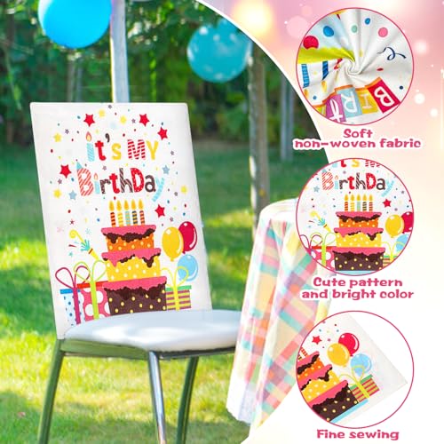 ASTNIC Stuhlhussen Happy Birthday für Klassenzimmer, 52 x 47 cm, Geburtstagsstuhlbezug mit buntem Geburtstagskuchen für Kindergeburtstag, Klassenzimmer, Stuhlbezug, Schule, Zuhause, Esszimmer, Party
