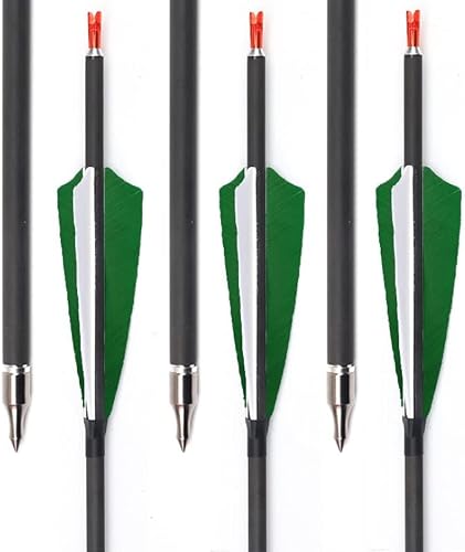 ID6.2 spine400Carbon Arrows Shaft 29inch Hunting Arrows with 4in Green Real Feather Arrow Recurve/Compound Bow Arrow for Adult Youth Practice Archery Indoor and Outdoor Hunting/Target Practice Arrows