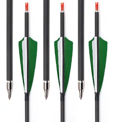 Id6.2 Spine400Carbon Arrows Shaft 29Inch Hunting Arrows With 4In Green Real Feather Arrow Recurve/Compound Bow Arrow For Adult Youth Practice Archery Indoor And Outdoor Hunting/Target Practice Arrows #TOP13