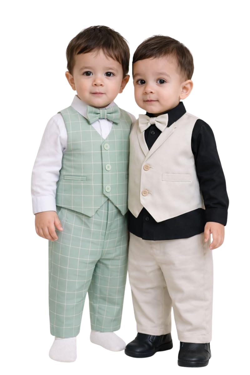NASKAR Garments Kid's Boys Cotton Blend Full Sleeves Shirt Waistcoat and Pant Pack of 2 Set with Applique Bow | Stylish Pa... - Review, Price and Buying Guide