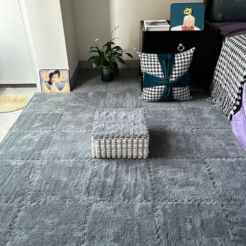 ZBORAVPIX baldosas de Piso de Espuma, Paquete de 16 tapetes de Peluche entrelazados de 30 x 30 x 0,6 cm (11,8 x 11,8 x 0,23/0,39 Pulgadas), Multicolor(Grey,0.23 Inch)