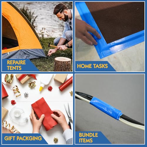 Image of 3 Rolls Blue Duct Tape, Heavy Duty Strong Industrial Colored Duct Tape 9mil x 2inch x 25yds Flexible, No Residue, Waterproof and Tear by Hand, Multi-Use for Indoor & Outdoor Repairs