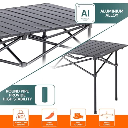 Image of Garden Art Portable GAFTBL1491-11L Roll-Up Camping Table - Durable Aluminum Folding Table with Carry Bag for Picnic, Beach, Travel & Outdoor Activities (Large Black Table, Large)