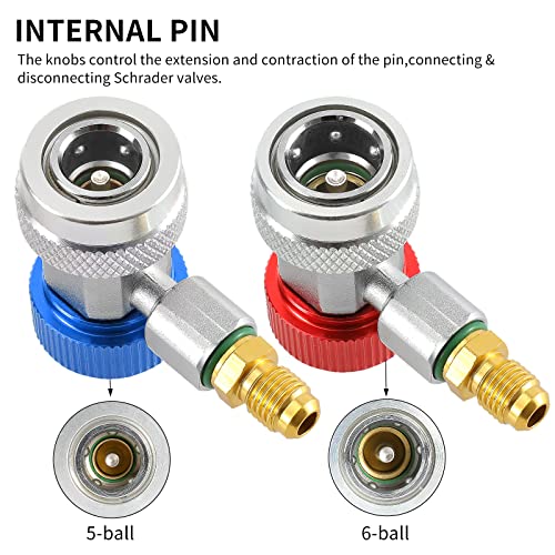 R134a Quick Coupler Adapter, Huazu R134a Adapter Fittings, HP and LP Connectors for R134a Car AC System Evacuation Recharging and More