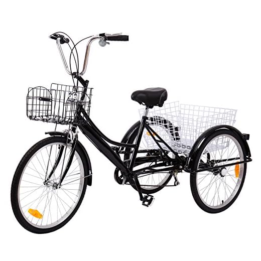 Ridgeyar - Bicicleta de tres rueda de 24 pulgadas, seis velocidades y cesta incluida, Black-2