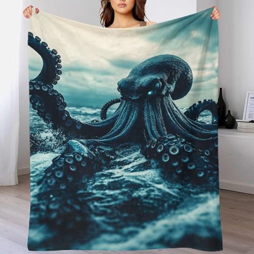 Couverture de voyage pieuvre en microfibre douce pour lit et canapé de 100 x 130 cm - 6