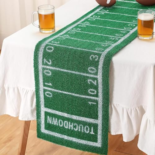 Vynium American Football Table Runner Artificial Grass Decoration 16 x 71 Inch Grass Touchdown Game Days Table Centerpieces Decor for Football Party Favors Home Dinning Decor(16*71in)