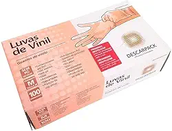 Luva de Vinil Sem Pó Tamanho M Descarpack - Caixa com 100 Unidades