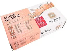 Luva de Vinil Sem Pó Tamanho M Descarpack - Caixa com 100 Unidades
