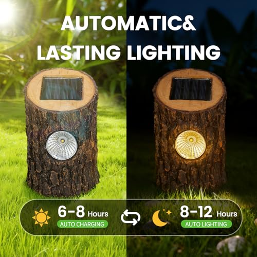 Solar Tree Stump Path Lights Outdoor, Enchanted Garden Lighting with Warm White Glow, Decorative Solar Landscape Lights for Yard, Lawn, Patio & Fairy Garden Decor, IP65 Waterproof, Auto On/Off (2PK) by KelvinLux - Image 5