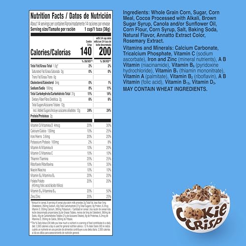 Image of Cookie Crisp Breakfast Cereal, Chocolate Chip Cookie Taste, Made with Whole Grain, Family Size, 18.3 oz