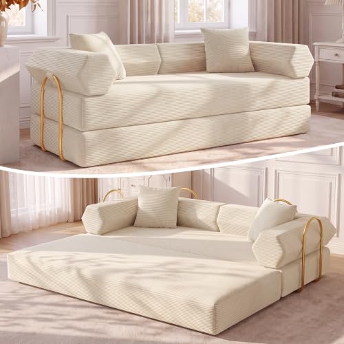 79" Convertible Futon Sofa Bed,Boneless Couch for Living Room | Beige White
