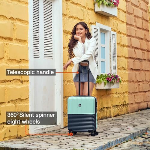 Image of Nasher Miles Istanbul Hard-Sided ABS and PC Cabin Luggage 20 inch | 55cm | 8 Wheels Small Trolley Bag for Travel | Suitcase (Teal Dark Blue)