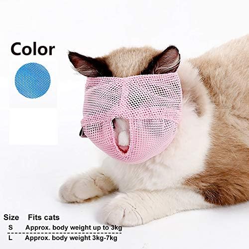 Miniatura 8 de Bozal para gato OneCut, transpirable con bozales de malla ajustable para evitar arañazos y mordeduras de gatos, antimordeduras y antimeoho., L, Azul