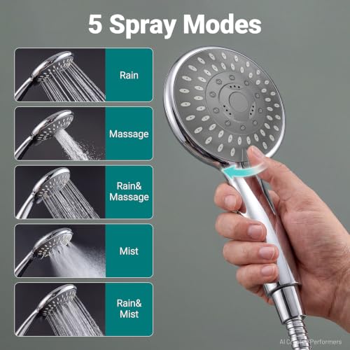 KOSNEW® High Pressure Handheld Shower Head with 5 Spray Modes — view 3