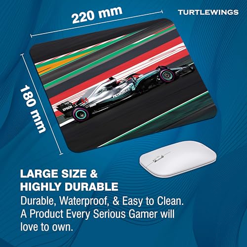 Image of TURTLEWINGS | Mousepad | Formula One F1 Race Car on Track Mousepad - 22x18 cm, 3mm Thick | Dynamic Print Non-Slip Rubber Base | Office, Study & Gaming Use | Premium Smooth Surface (f1 Track Car)