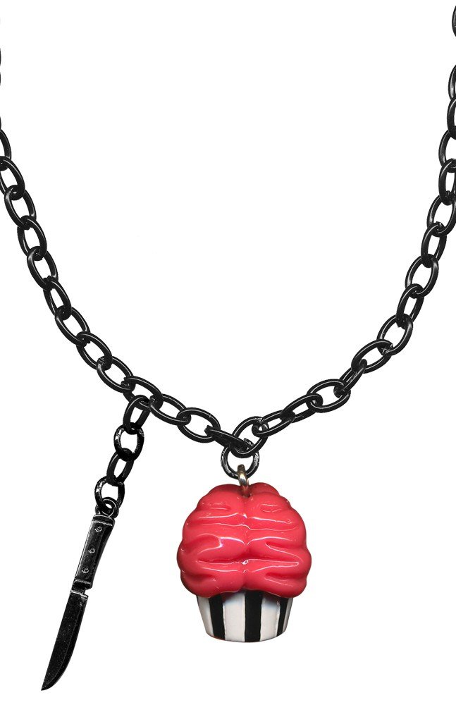 Brain Cake Cupcake and Knife Necklace from Sourpuss Clothing