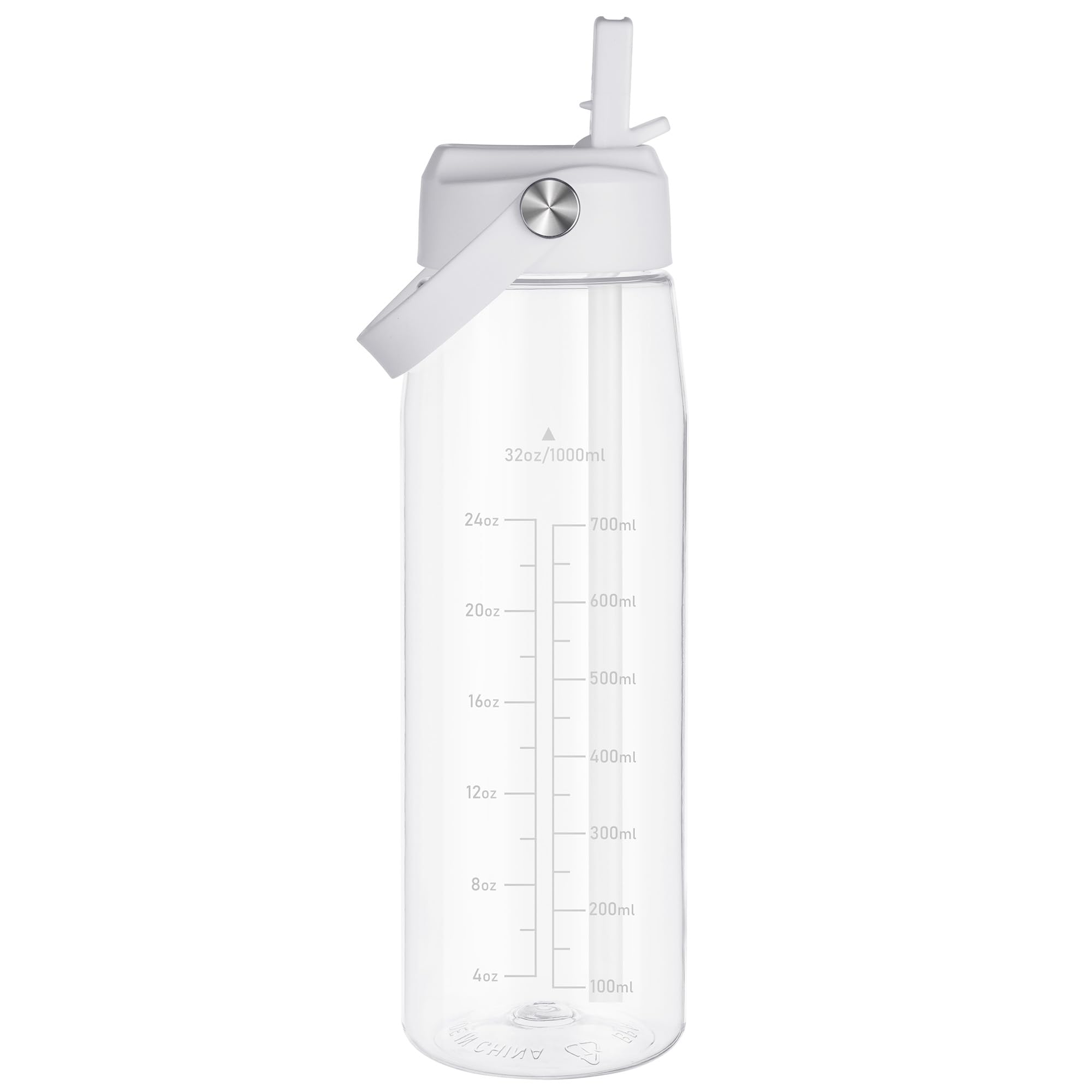 OLDLEY 1000ml/32oz Water Bottle with Straw Tritan 1 Litre Clear Drinks Bottle with Handle BPA Free Leakproof Reusable Large Sports Bottle for Gym, School, Cycling (Transparent)
