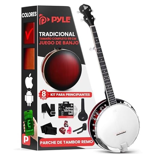 Pyle banjolele kit, Banjo, Remo head, Resonador de sapele, 39”, Tamaño tradicional, 5 cuerdas, Afinador engranado