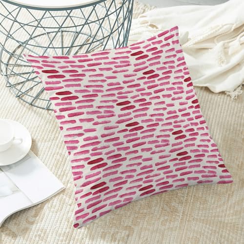 CXMEIFLY Preppy Hot Pink Summer Outdoor Pillow Covers 18 x 18 Inch Set of 2 Watercolor Boho Striped Decor Throw Pillows Abstract Geometric Linen Farmhouse Decorative Pillowcases for Couch Bed Sofa — view 4