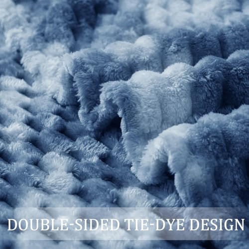 Exclusivo Mezcla Extra Large Soft Fleece Throw Blanket, 127x178 CM Stylish Jacquard Throw Blanket for Couch, Fuzzy Cozy Lightweight for All Season, Tie-dye Stone Blue