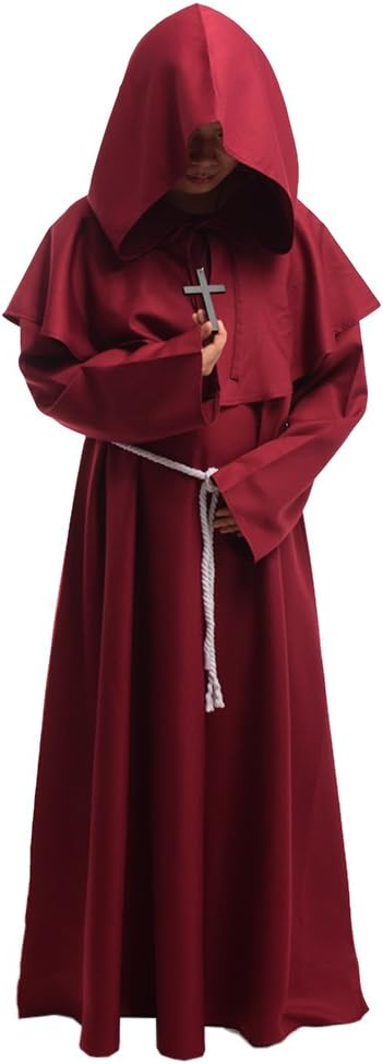 BLESSUME Friar Hooded Robe Monk Renaissance Priest Halloween Medieval Role Play Costume - Image 2