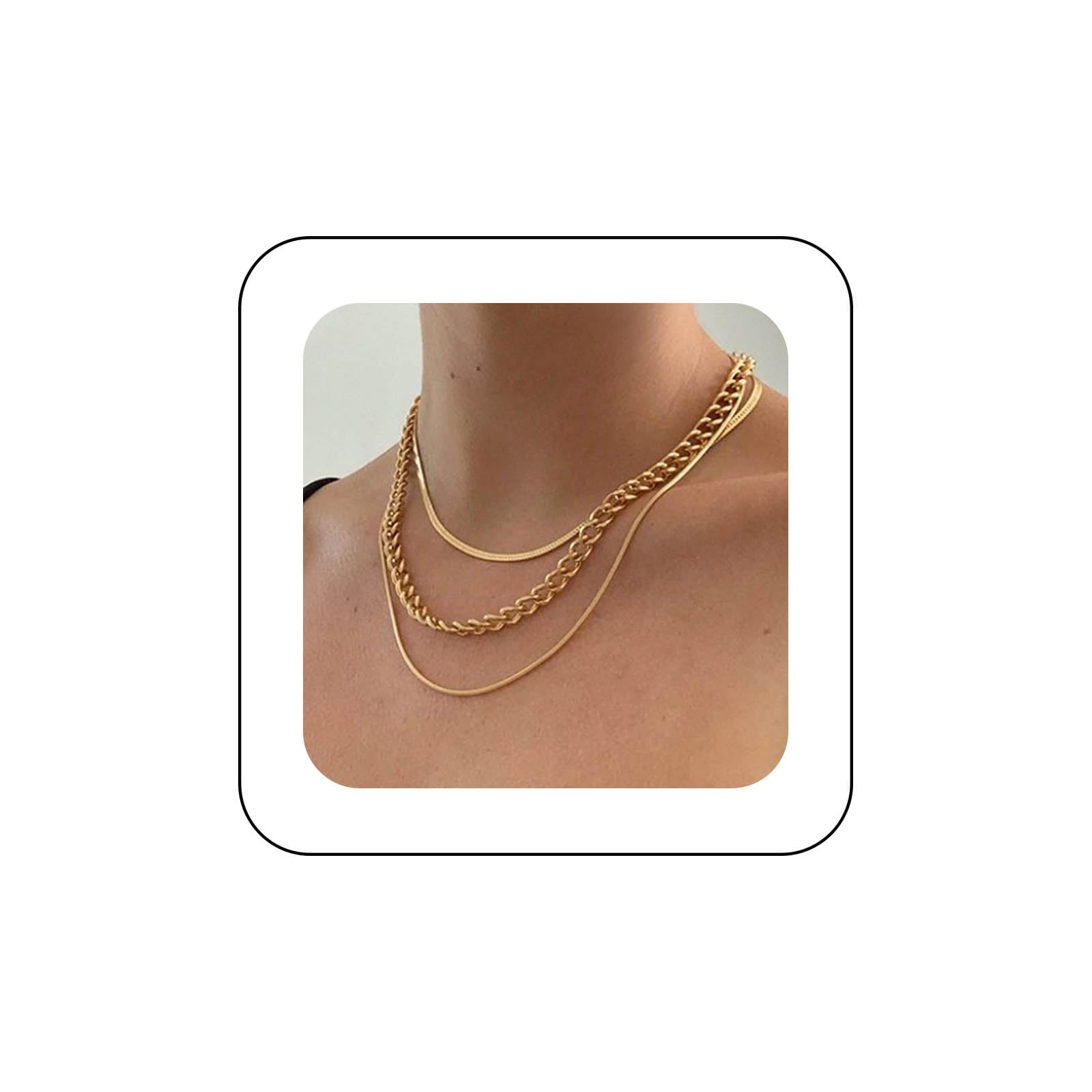 KONFEN donne stratificato collane Boho, unico ciondolo geometrico serpente girocollo, Vintage stella/fiore/cuore collana lama catena gioielli regali per l'amante (4 stile, oro/argento