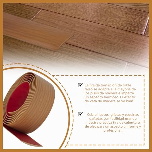 Miniatura 4 de Dikebao Tira De Umbral Plana Roble 200cm X 5cm Perfil De Transición Autoadhesivo Tira De Umbral Suelo Madera Tira De Umbral Suelo Pvc Tapajuntas Plano Parquet Suelo Roble Para Eliminar Juntas Tarima
