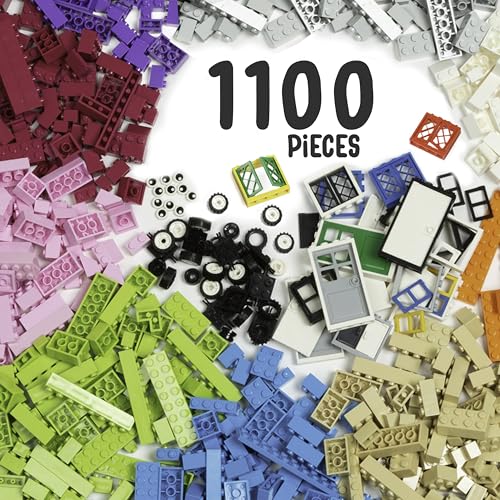 Play Platoon 1100 Piece Building Bricks Play Set, 10 Pastel Colors Bricks, Includes Wheels, Tires, Axles, Windows & Door Pieces