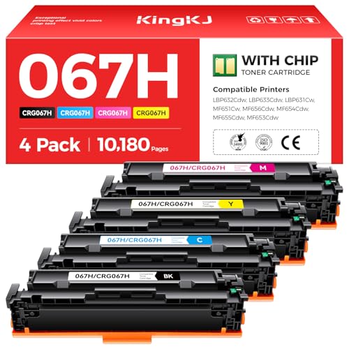 Image of 067H 067 Toner Cartridge 4-Pack with chip High Yield Replacement for MF656Cdw MF654Cdw Compatible for Canon 067 067H Works for Color imageCLASS LBP632Cdw LBP633Cdw MF652Cdw MF653Cdw Laser Printer Ink