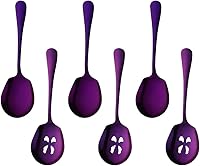 Vista 10 de Meisha - Juego de cucharas de servir, 3 cucharas de servir y 3 cucharas ranuradas, utensilios de servir de acero inoxidable azul para bufé