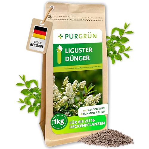 Purgrün® Liguster-Dünger 1 kg – Extra Magnesium für sattgrüne Blätter – Erhöhte Widerstandskraft dank Kalium – Schnelles Wachstum für eine dichte Hecke – Heckendünger für ca. 30 Heckenpflanzen