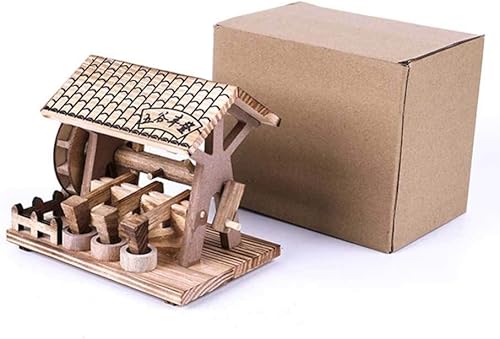 Miniatura 6 de Modelo de casa de rueda de agua de madera, figura de molino de agua antiguo chino, modelo decorativo, mesa de escritorio, figura de exhibición para