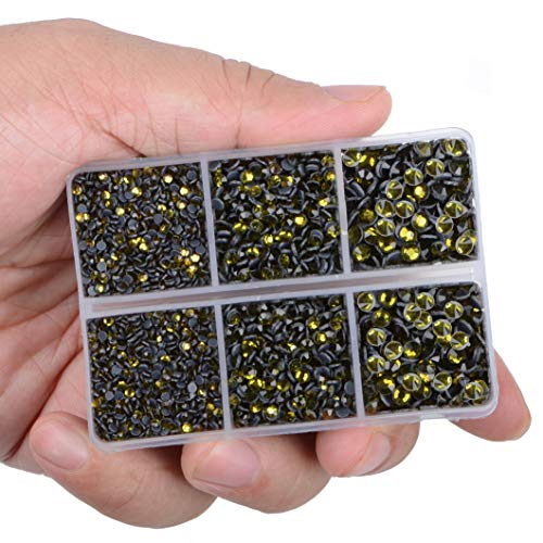 LPBeads 6400 Pieces Hotfix Rhinestones Olivine Flat Back 5 Mixed Sizes Crystal Round Glass Gems with Tweezers and Picking Rhinestones Pen